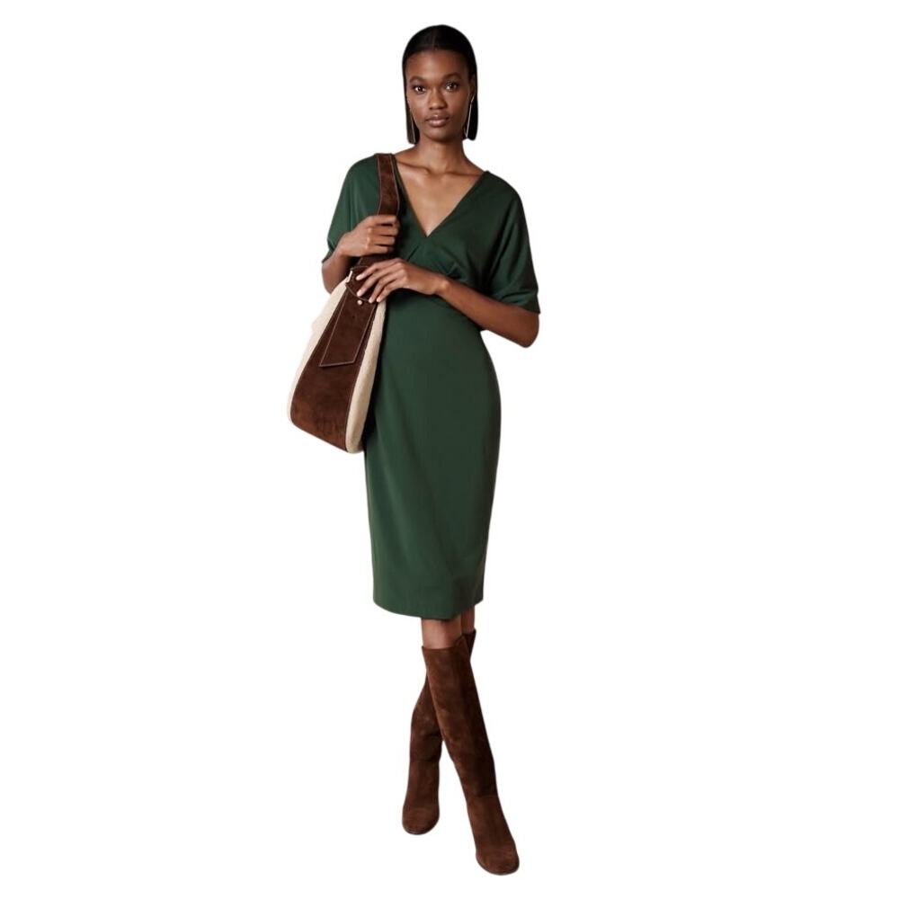 NWT Banana Republic Soraya Butterfly Sleeve Midi Dress in Hunter Green, 10